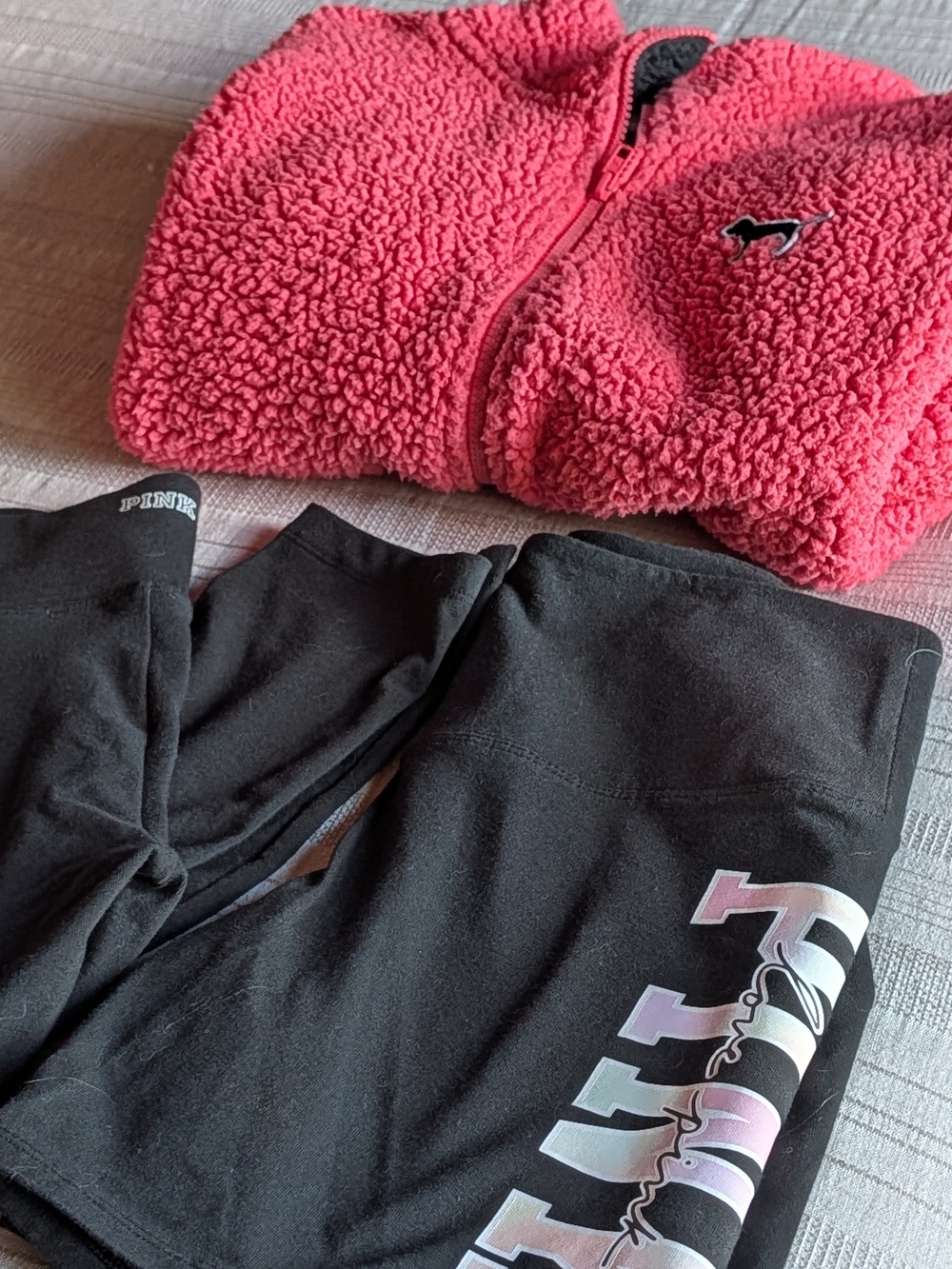 Victoria's Secret PINK Coral Sherpa Zip Jacket, Leggings & Shorts
